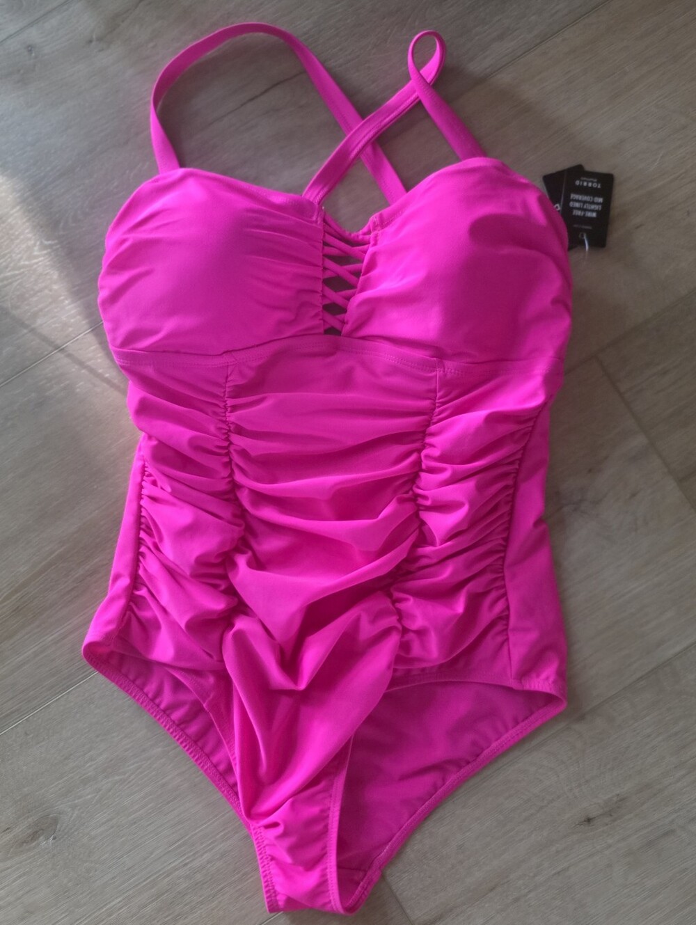 Torrid Slim Fix Wireless Lattice Front One Piece Swimsuit in Pink Glo